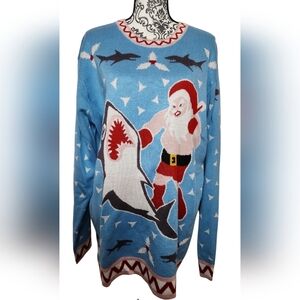 Santa VS Shark Christmas Knit Sweater size XL